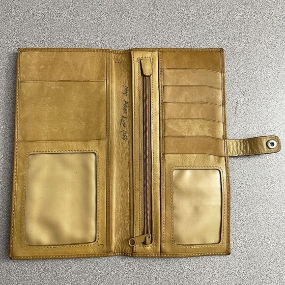 DeCoro Leather Wallet Tan Womens Embossed Snap Card Case Travel Organizer 9x4.75 - Picture 6 of 10